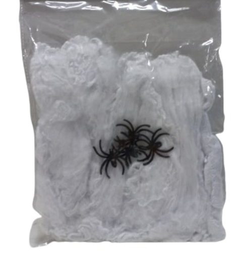 Fehér pókháló 4 pókkal, parti kiegészítő - Halloween - ÚJ