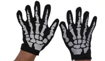 Fekete csontvázas kesztyű - Halloween - ÚJ