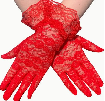 1 pár női piros csipkekesztyű, jelmezkesztyű - ÚJ