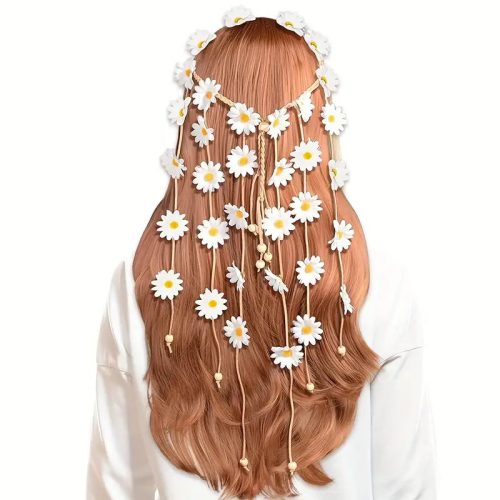 Fehér virágos bohém fejpánt, fejdísz, akár fesztiválokra is - ÚJ