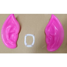   Vámpír, drakula fog, vámpírfül szett, rózsaszín - Halloween - ÚJ