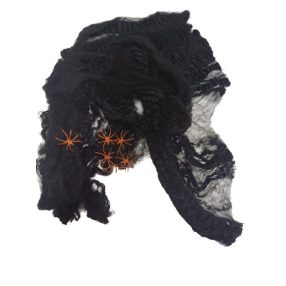   Fekete pókháló narancssárga műanyag pókokkal - Halloween - ÚJ