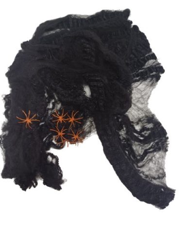 Fekete pókháló narancssárga műanyag pókokkal - Halloween - ÚJ