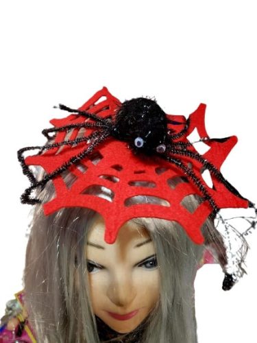 Piros-fekete pókos fejdísz hajráfon - Halloween - ÚJ