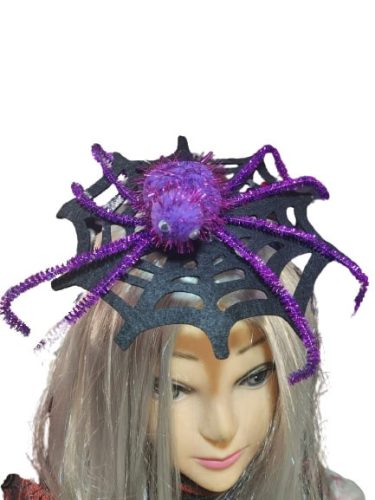 Lila-fekete pókos fejdísz hajráfon - Halloween - ÚJ