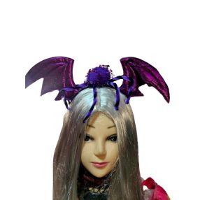   Lila-fekete denevárszárnyas pókos fejdísz hajráfon - Halloween - ÚJ