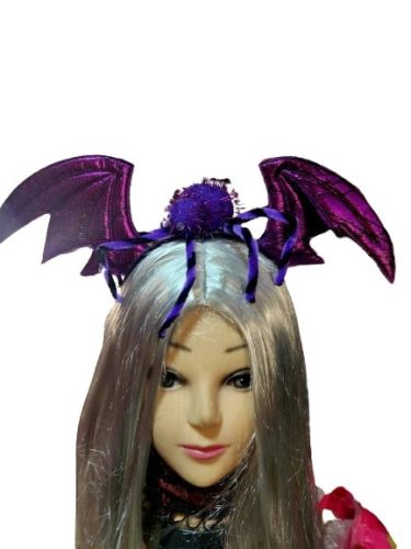 Lila-fekete denevárszárnyas pókos fejdísz hajráfon - Halloween - ÚJ