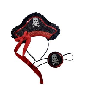   Fekete-piros csillogó kalóz jelmezkiegészítő szett lányoknak, Halloween-ra is jó - ÚJ