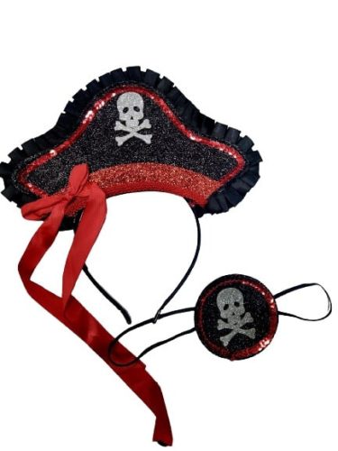 Fekete-piros csillogó kalóz jelmezkiegészítő szett lányoknak, Halloween-ra is jó - ÚJ