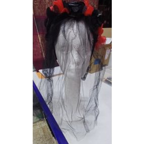   Piros-fekete tüllös fejdísz, fátyol hajráfon - Halloween - ÚJ