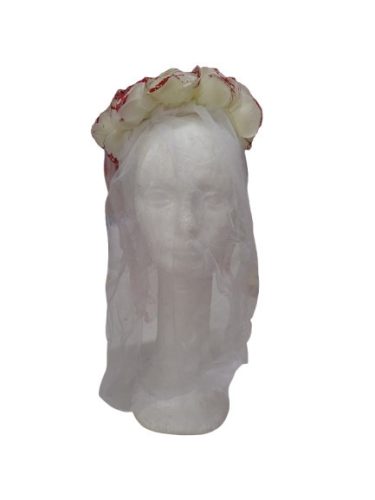 Fehér tüllös fejdísz, fátyol hajráfon, véres menyasszony, halott menyasszony - Halloween - ÚJ