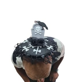   Koponyás sírköves fejdísz, kalap hajráfon, szürke - Halloween - ÚJ