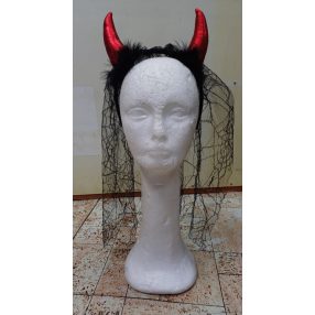   Fényes ördögszarv fátyollal, fátylas fejdísz - Halloween - ÚJ