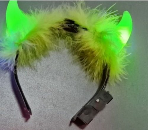 Zöld világító tollas ördögszarv - ÚJ