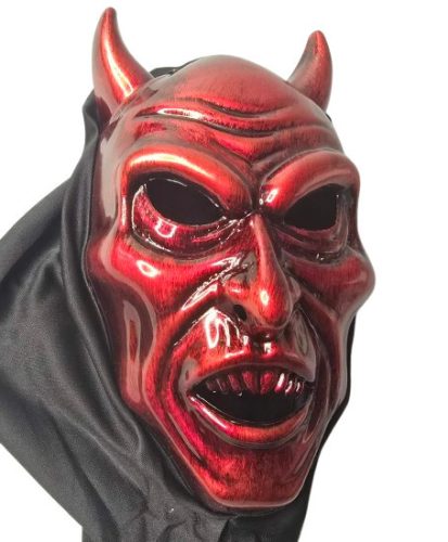 Rémisztő bordó lakk hatású ördög maszk, álarc - Halloween - ÚJ