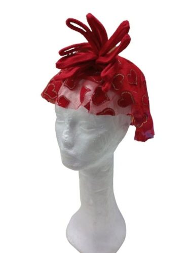 Piros szívecskés fátylas jelmezkalap - ÚJ