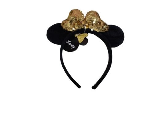Fekete Minnie Egér fül, fejpánt, arany flitteres - ÚJ