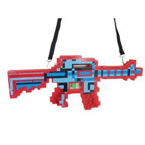   Minecraft ihletésű fényt és hangot adó gépfegyver, piros - ÚJ