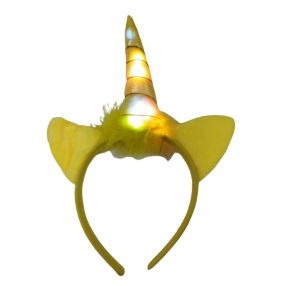Világító unikornis szarv, fejdísz, sárga - ÚJ