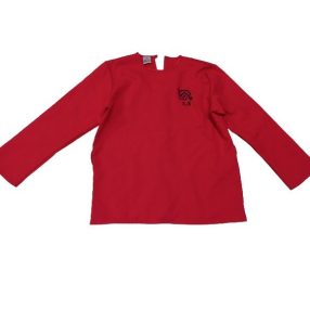 152-es piros japán vagy kínai feliratos jelmezfelső