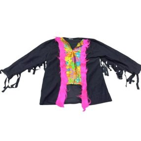   9-11 évesre fekete, színes virágos, szőrmés bohóc jelmezfelső