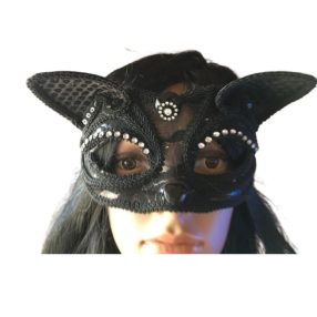   Keményített csipke szemmaszk, álarc, fekete cica, macska - ÚJ