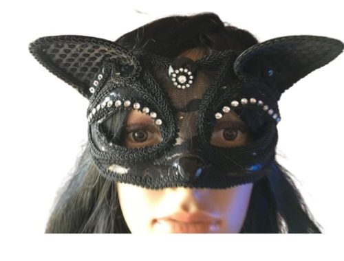 Keményített csipke szemmaszk, álarc, fekete cica, macska - ÚJ