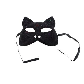   Fekete csillogó szemmaszk, álarc, fekete cica, macska - ÚJ