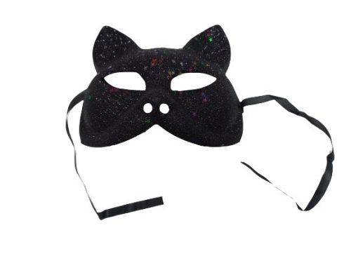 Fekete csillogó szemmaszk, álarc, fekete cica, macska - ÚJ