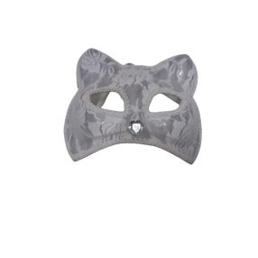   Fehér keményített csipkés szemmaszk, álarc, fekete cica, macska - ÚJ