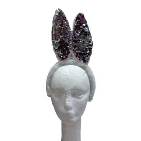   Simogatós flitteres nyuszifül, jelmezkiegészítő, ezüst - ÚJ