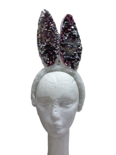 Simogatós flitteres nyuszifül, jelmezkiegészítő, ezüst - ÚJ