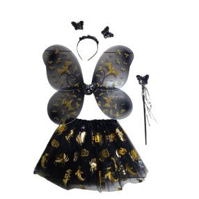   Fekete denevéres, koponyás pillangó, lepke szett, 4 részes jelmezkiegészítő - Halloween - ÚJ