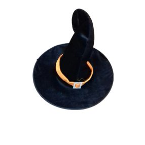   Fekete plüss boszorkány kalap narancssárga szalaggal - ÚJ