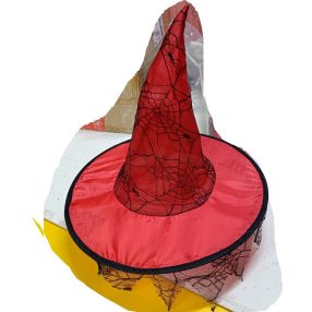 Piros-fekete pókhálós boszorkánykalap - Halloween - ÚJ