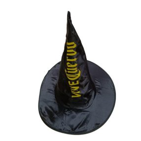   56 cm-es fejre fekete feliratos boszorkánykalap - Halloween (kcisit szakadt, nem feltűnő)