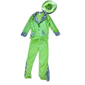   Felnőtt zöld plüss zebracsíkos szegélyű jelmez együttes, 3 részes
