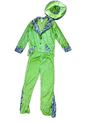 Felnőtt zöld plüss zebracsíkos szegélyű jelmez együttes, 3 részes