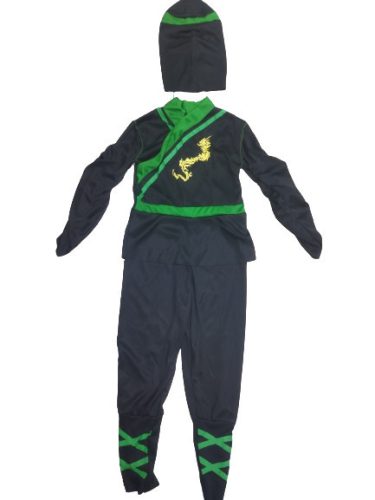 5-6 évesre fekete-zöld ninja, nindzsa jelmez - ÚJ (fejrész hibás)