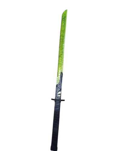 85 cm hosszú hangot és fényt adó zöld kard, ninja kard, szamurájkard, jelmezkiegészítő - ÚJ