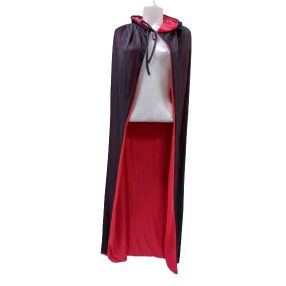   140 cm hosszú piros-fekete palást, köpeny, kapucnis, csuklyás lepel - Halloween - ÚJ
