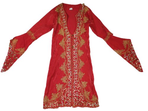 Kamasz vagy női piros alapon arany hímzésű ruha jelmezruha