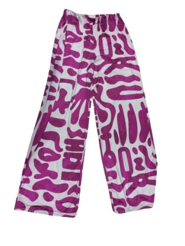 Felnőtt méretű mályvaszínű-törtfehér mintás jelmeznadrág 