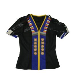   Fekete, színes mintás kamasz jelmezfelső (pl. keleti népviselet, harcművész)