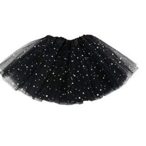   3-7 évesre fekete csillogó csillagos tüllszoknya, jelmezszoknya, Halloweenra is jó - ÚJ