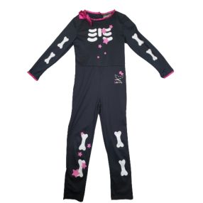  8-9 éves fekete-pink csontvázas, csillagos kezeslábas jelmezruha, halloweenra is jó - Hello Kitty