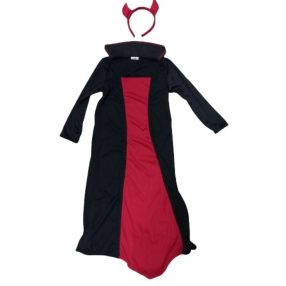   7-9 évesre fekete-piros lány ördög jelmez, szarvakkal - Halloween