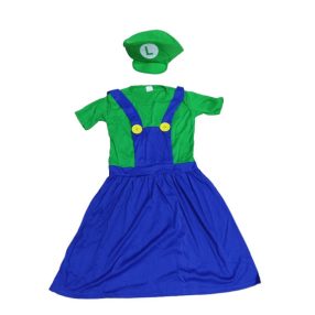   9-10 évesre (S) 2 részes Luigi jelmez, lány - Super Mario - Nintendo - ÚJ