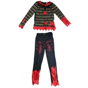   10-12 évesre piros-fekete véres bohóc jelmez - Halloween - ÚJ