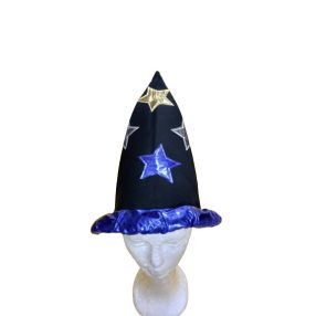   Nagyobb gyerekre fekete-kék csillagos varázslósapka, mágus sapka - ÚJ